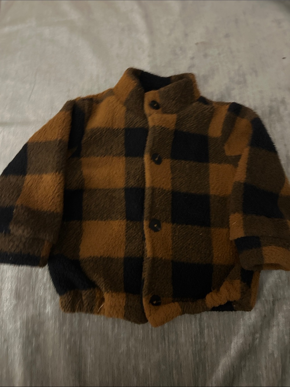 Kids Plaid Sherpa Jacket - Brown & Black